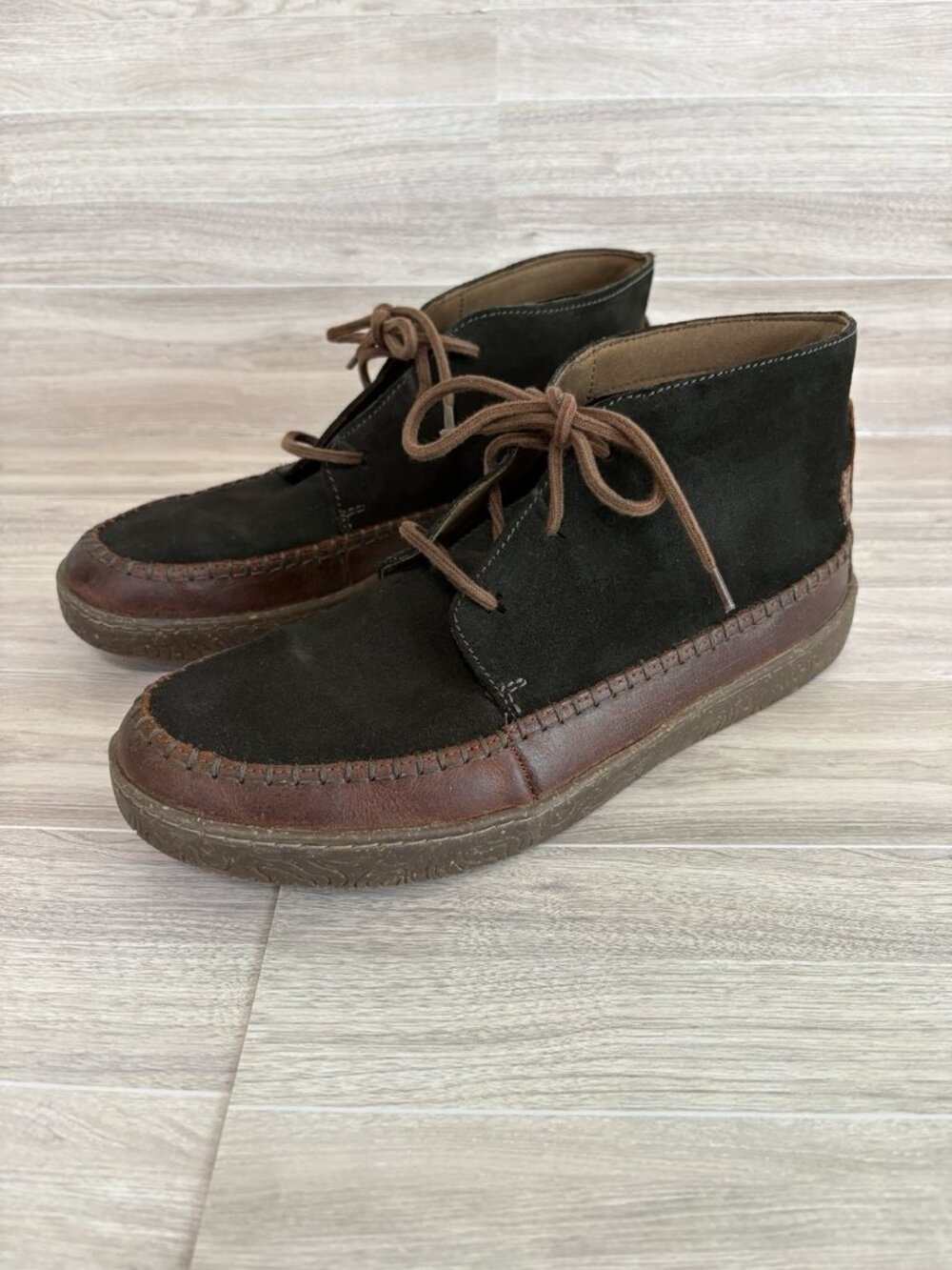 Clarks Olive Green Hodson Suede Leather Trim Lace Mid Ankle Boots